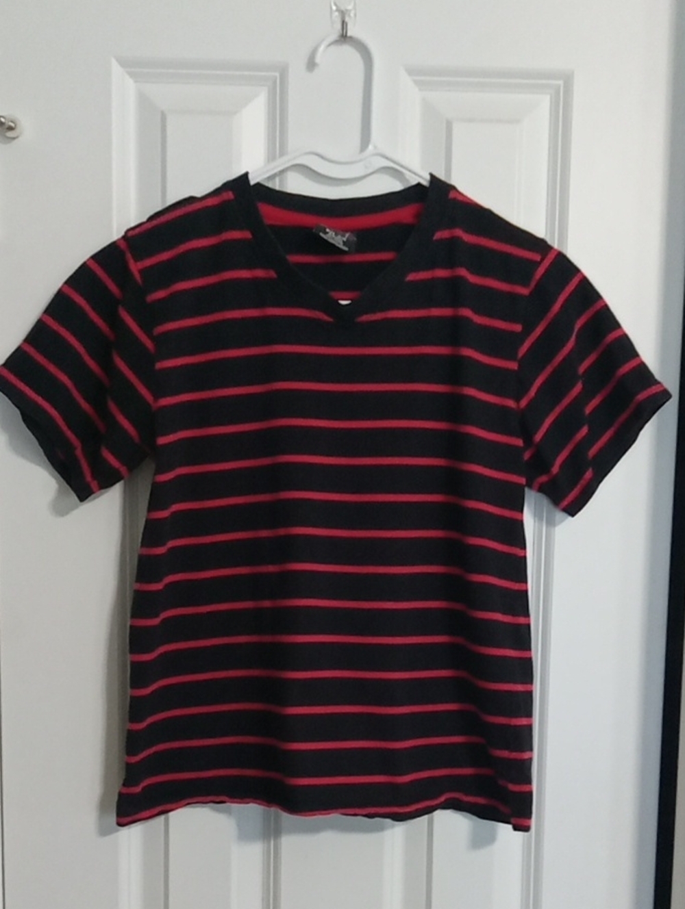 Quiksilver Black and Red Striped Kids V-Neck Tee